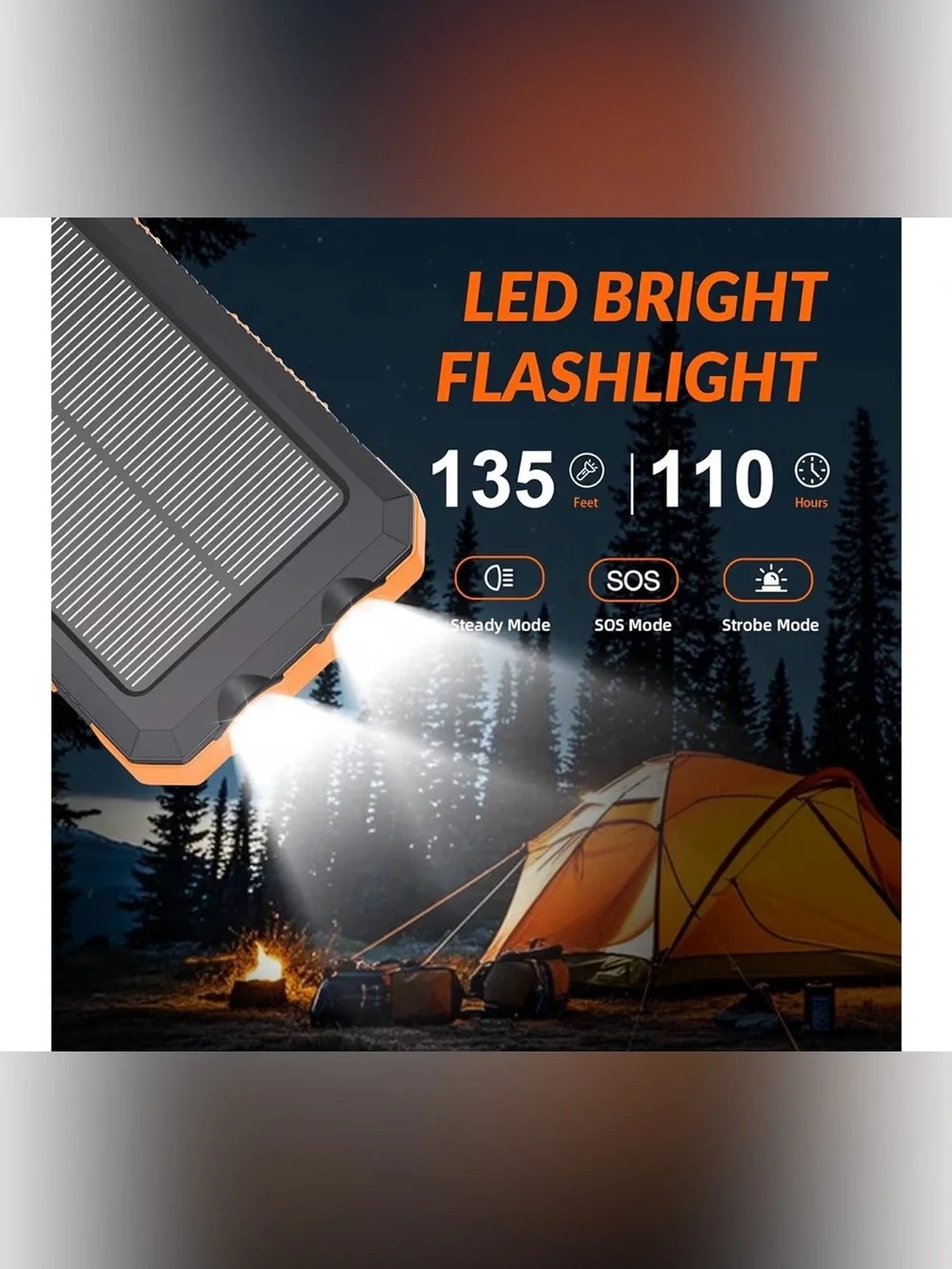 Portable Solar Power Bank with Compass - Black & Orange